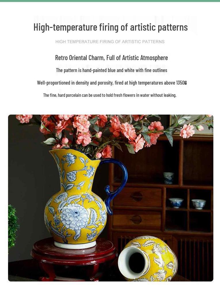 Retro Chinese Ceramic Vase for Living Room and Entryway Decor