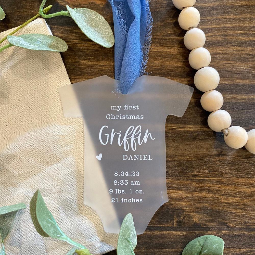 Frosted Acrylic Baby's First Christmas Onesie Ornament Blanks,Newborn Birth Announcement Decoration,Stocking Name Tag,Gift Tag