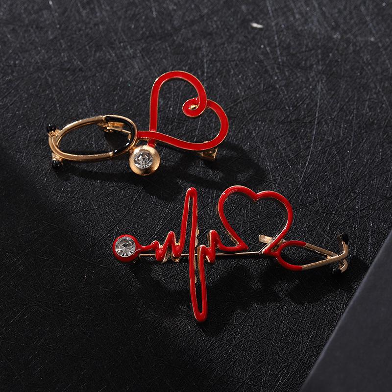 European-American Style ECG Alloy Brooch: Creative Cartoon Stethoscope Series
