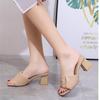 Women's Summer Clip On High Thick Heel Slippers Casual Square Toe Solid Color Outerwear Sandals 5.5cm 35-42