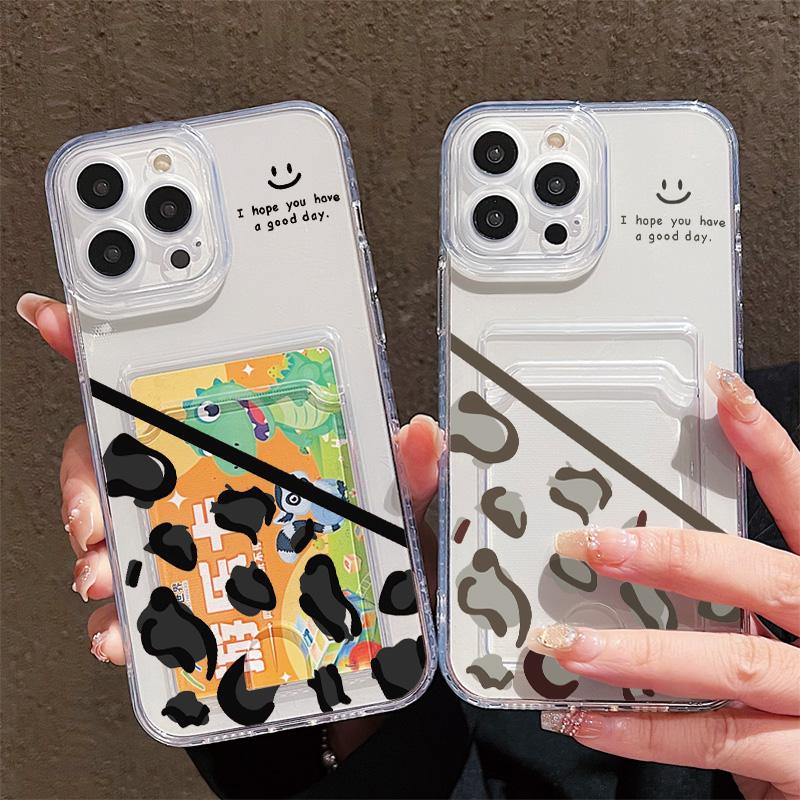 Card Slot Holder Silicone Wallet Pocket Case For Oppo A38 A58 A60 A78 Vivo V27E V27 Pro Samsung A06 A16 A36 A56 Redmi Note 13 Cover Clear Phone Bumper