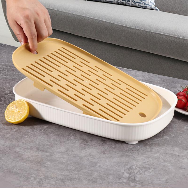 Baijie Large Rectangular Double-Layer Plastic Tea Tray