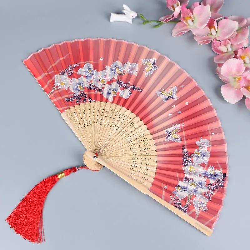 Vintage Chinese Style Portable Folding Fan Party Wedding Dance Hand Fans Summer Bamboo Craft Gift Room Decoration Ornaments New