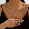 Shiny Diamond Drop Emerald Necklace Earrings Bracelet Ring Four-piece Set
