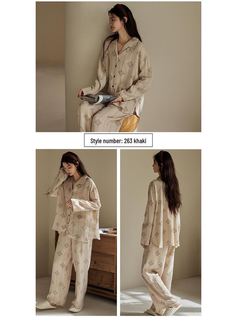 Rou Shan Women's Pure Cotton Gauze Long Sleeve Pajamas - 2025 High-End Spring/Autumn Homewear Set