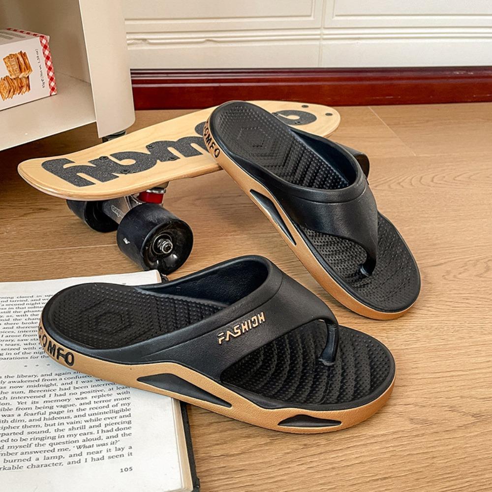 Fashion Men's Flip Flops, Summer Thick Sole Soft Non-Slip Deodorant Wear-resistant Slippers for Outdoor Bathroom Home