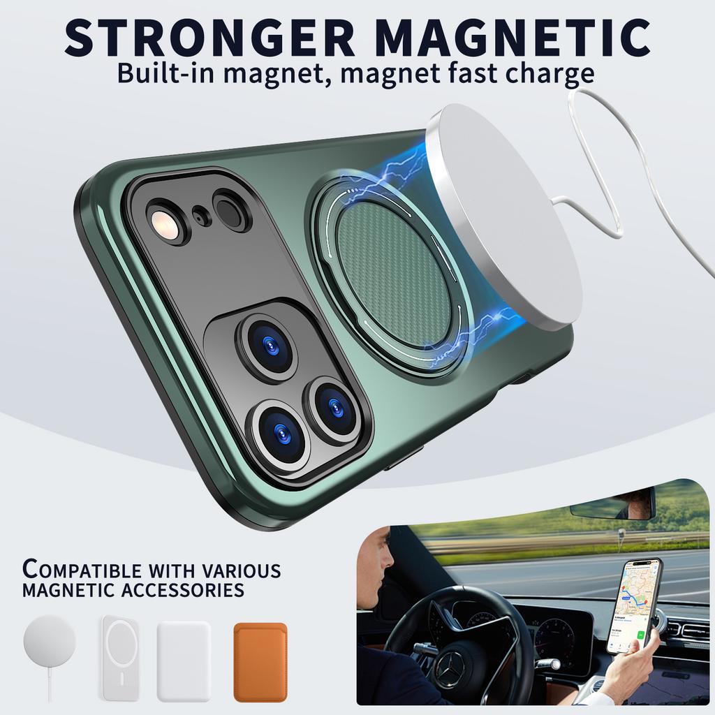 Matte Soft Silicone 360° Ring Rotate Bracket Magnetic For Magsafe Case For iPhone 17 Air 16 15 14 Plus 13 12 Pro Max 11 XR Cover