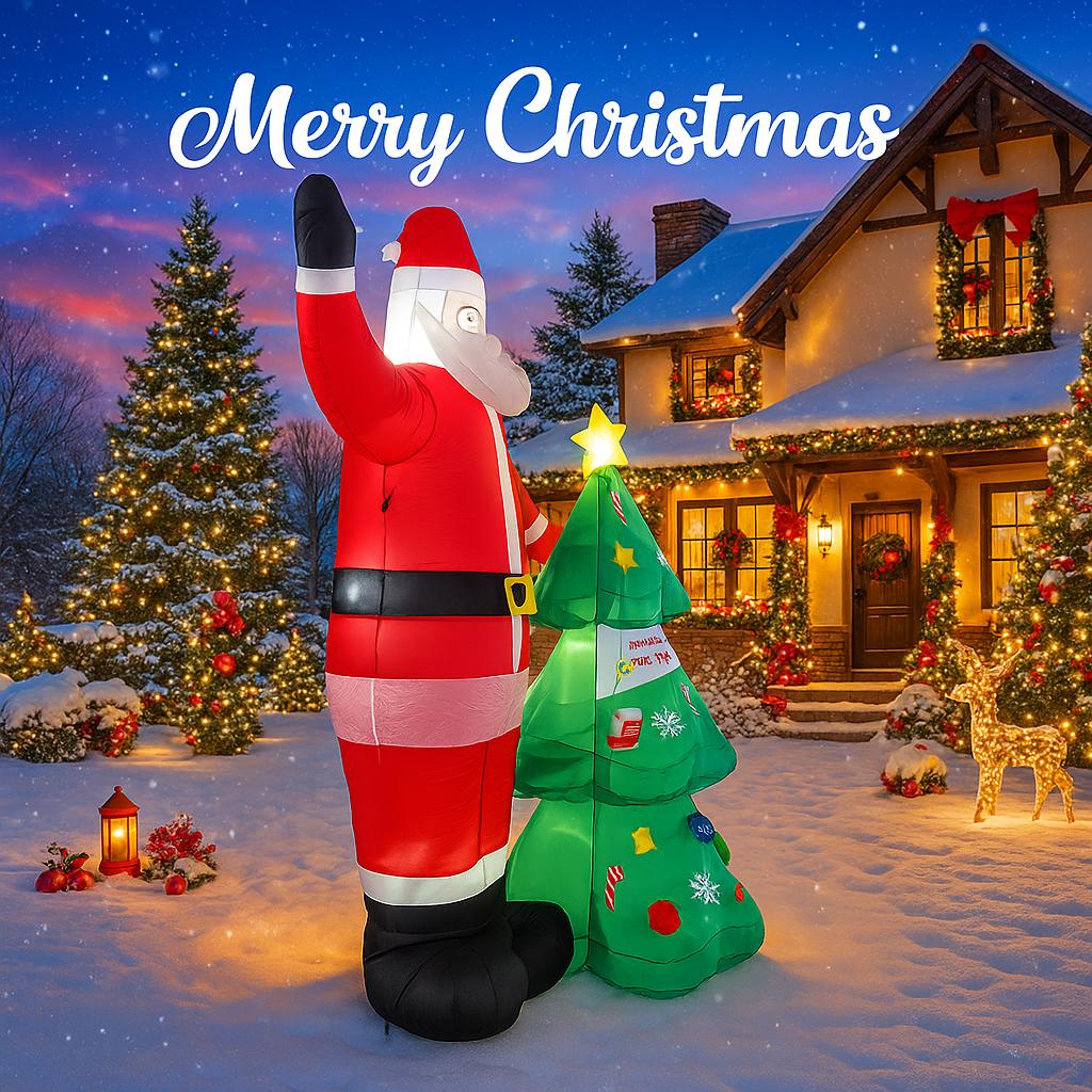 8.2FT Inflatable Santa Claus Christmas Tree Set Toy Xmas Yard Decoration Festive Gift Christmas Supplies Home Decor Ornament LED