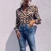 Ladies Vintage Tops Loose Long Sleeves Lapel Leopard Shirts Women's Fashion Shirts, Casual Long Sleeves Button Up Shirts Tops