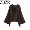 And Winter New Arrivals Women's Clothing Zr European and American Style Fashionable Round Neck Long-Sleeved Draped Layered Decorative Shirt 1058629