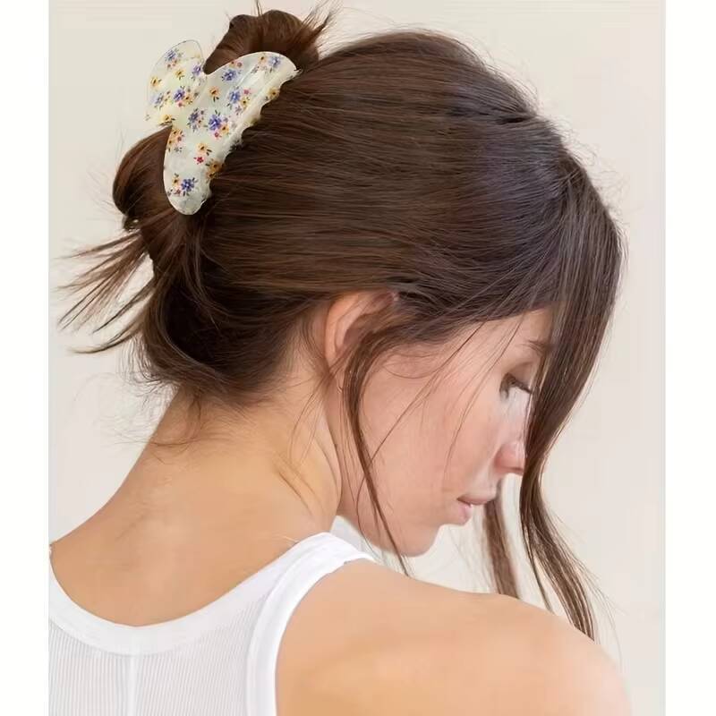Vintage Acetate Hair Shark Clip Vintage Flower Hair Claw Barrettes Female Temperament Print Hair Clips Colorful Hair Accessories