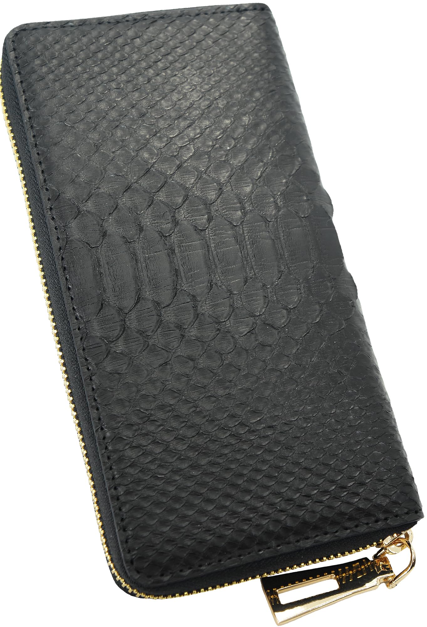 

Черный [тип 2] Длинный кошелек для мужчин и женщин, Сделан из цельного куска натуральной змеиной кожи, с круглой молнией, отделением для монет, слотами для карт,