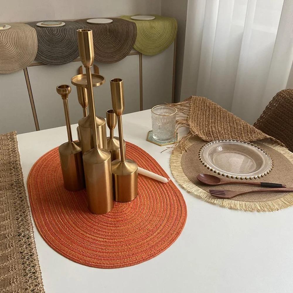 Oval Table Mats Coasters Hand-woven Pot Mat Creative Braided Table Place Mats for Dining Table