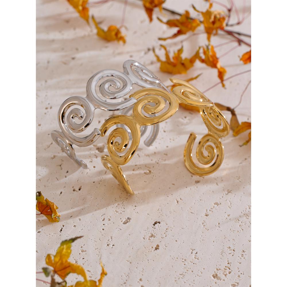 Yhpup 64mm Stainless Steel Metal Shell Shape Cuff Bracelet Bangle Waterproof Smooth Metal Distinctive Jewelry Wholesale