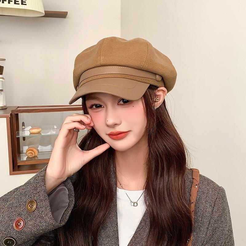 Autumn and Winter New Letter Octagonal Hat Japanese Literary Retro All Match Painter Beret Big Head Duck Tongue Hat