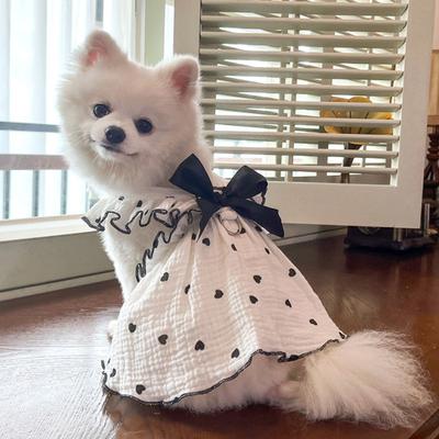 Pet Dress Love Heart Print Sleeveless Ruffle Bowknot Decor Breathable Spring Summer Small Medium Dog Cat Clothes Outfit Apparel Pet Supplies