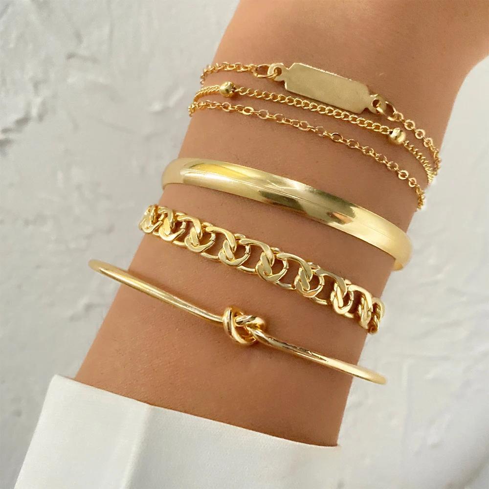 3PCS Fashion Thick Chain Link Bracelets for Women Vintage Snake Chain Gold Color Silver Color Bangles Bracelets Set Punk Jewelry