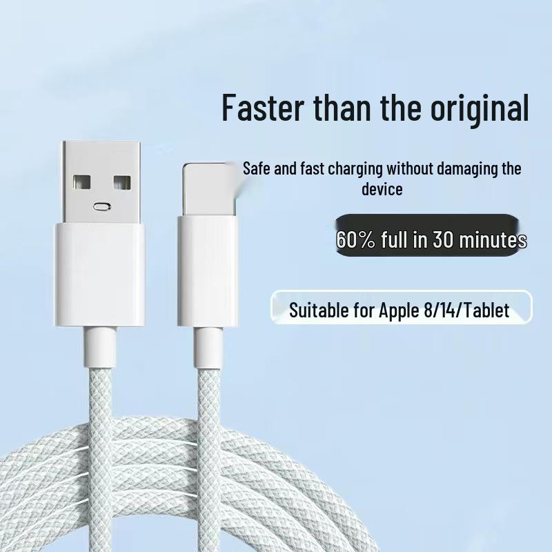 Apple 8/13/14 Fast Charging USB Cable - 27W PD, Colorful Braided Design.