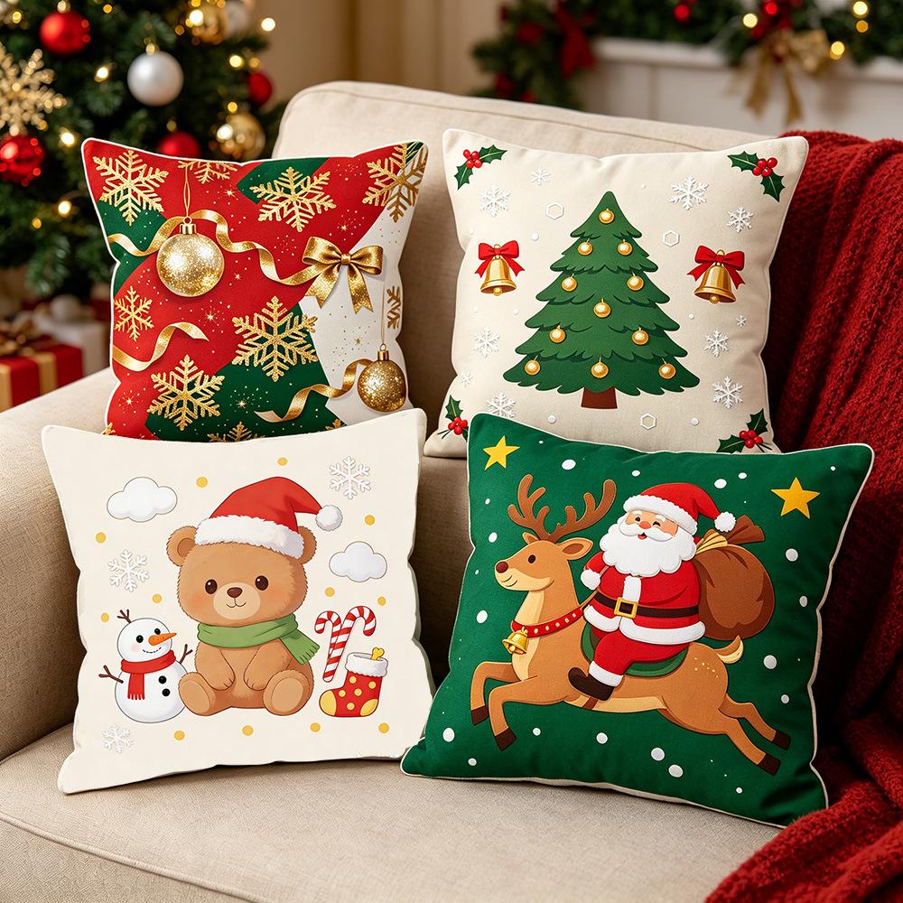 Christmas Throw Pillow Covers Festive Printed Xmas Cushion Cover Home Decor Sofa Waist Pillows Case for Living Room Couch
