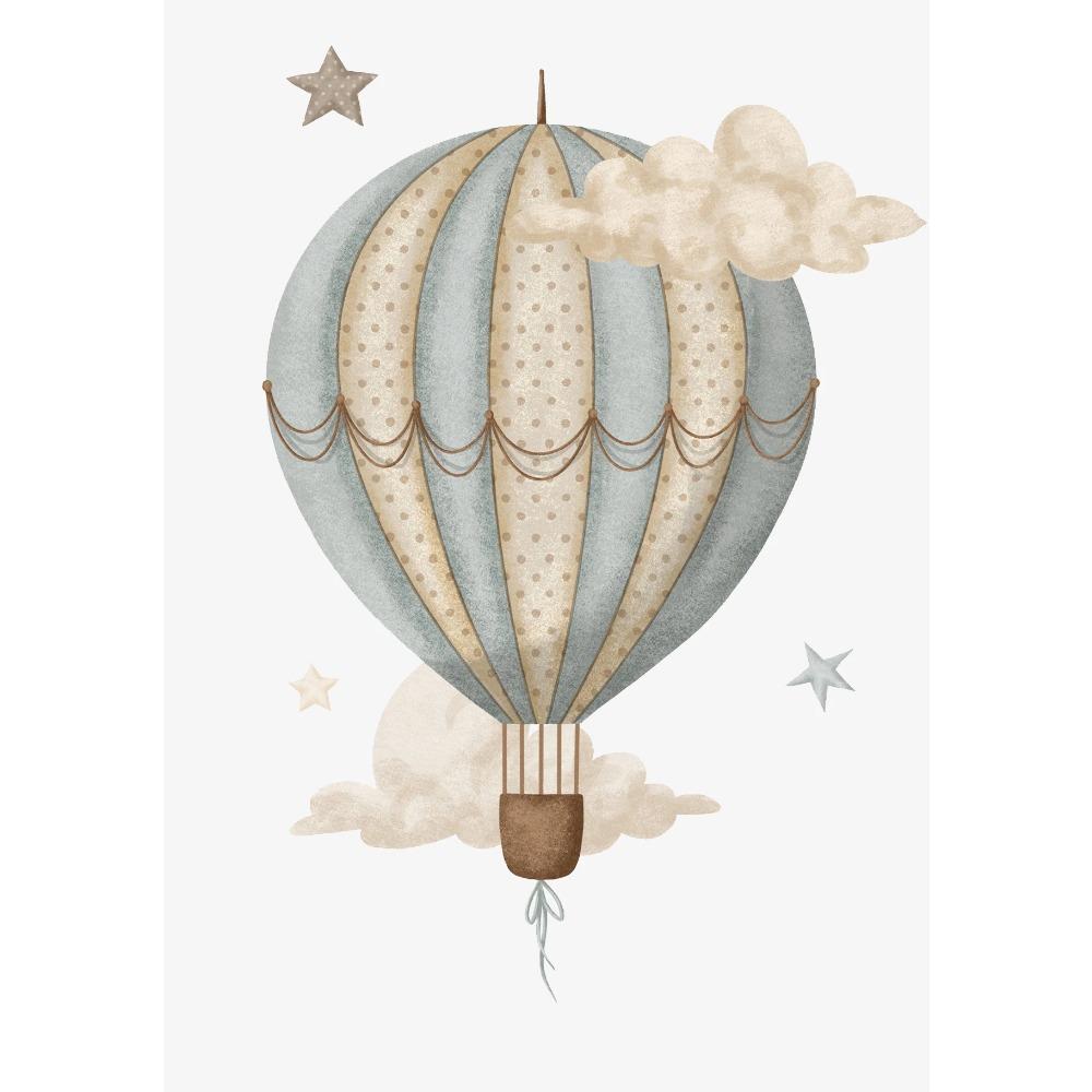Monkey Lion Poster and Print Canvas Painting Wall Art Picture for Kids Room Nursery Decor Watercolor Hot Air Balloon Animal