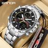 SANDA Dual Display Electronic Watch Men's Dual Movement 5ATM Waterproof Stainless Steel Three Ground Time Teenager Sports Watch