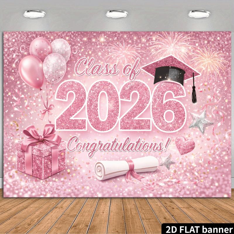 Arazzo Rosa Onirico per Laurea Sfondo con Numero Scintillante da Appendere alla Parete Decorazione per Feste Indoor Outdoor