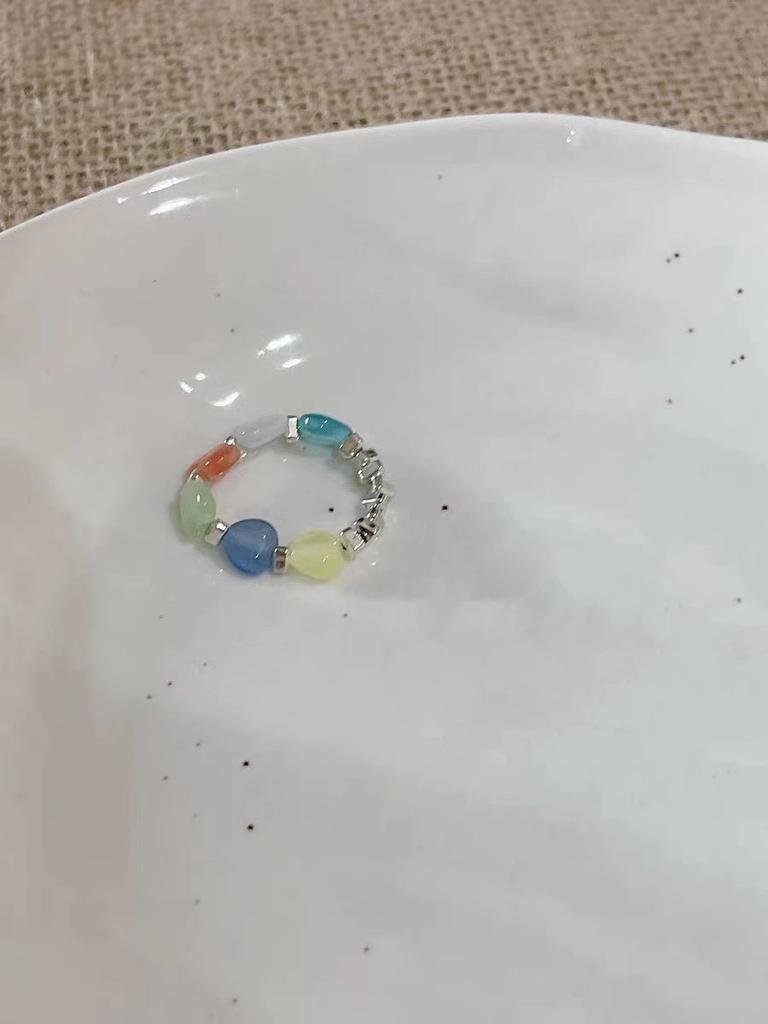 Gebrochenes Silber~ Opal Elastischer Seilring Damen Nische Premium Gefühl Vielseitig Einfach Liebesring Trend