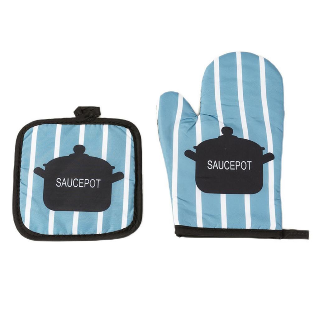 Kitchen Microwave Insulation Gloves with Mat Heat Resistant Baking Gloves Cooking Baking Gloves Oven Mitts Enduring