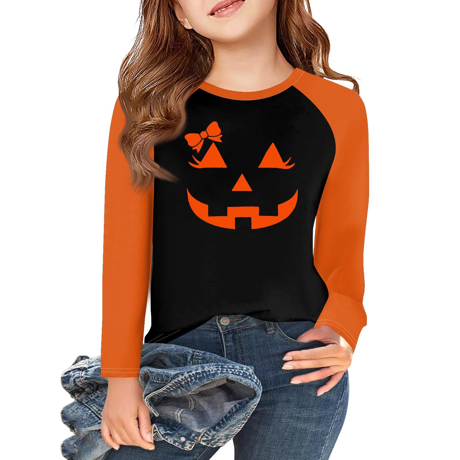 

Girls Long Sleeve Halloween Day T Shirts Kids Fall Tops Crewneck Basic Tees 5-14Y 150