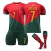 2022-23 Portugalsko Domácí 7 Ronaldo Fotbalový Dres Sada pro Děti a Dospělé, Dětská Velikost 22 (120-130 cm) 26 (140-150 cm)