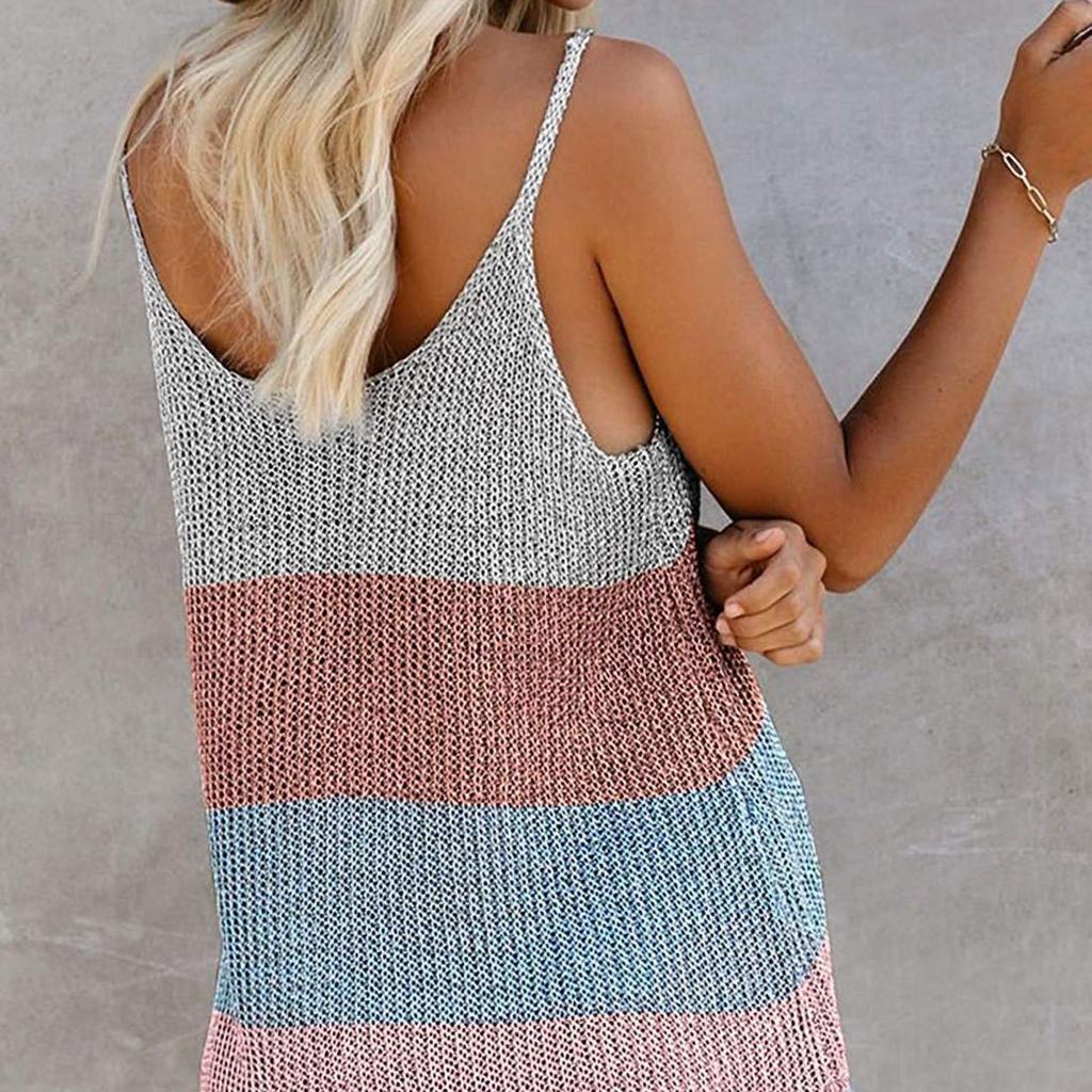 2026 Summer Women's Color Block Knit Tank Top, Round Neck Sleeveless Crochet Vest Cami for Casual Beach & Daily Wear