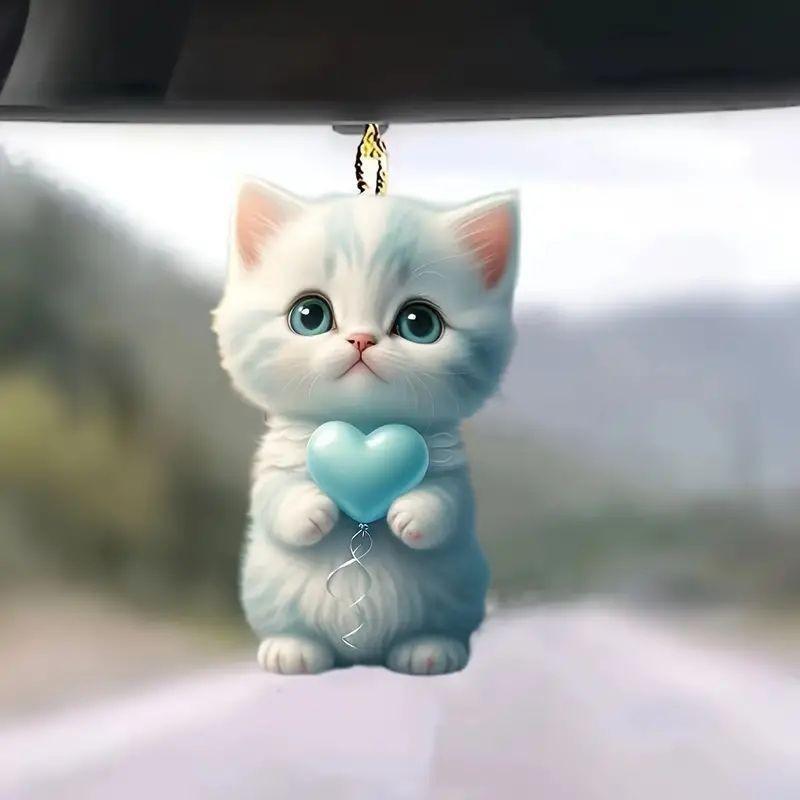 Cartoon Adorable Blue Cat Acrylic Car Pendant For Unique Vehicle Accessories