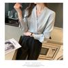 New Spring and Autumn Elegant Pearl Decorated Silk Satin High-End V-Neck Chiffon Blouse for Women