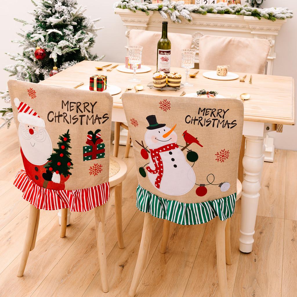 Furniture Holiday Whimsical Decor With Adorable Snowman And Santa Claus Chair Covers In Striped Fabric