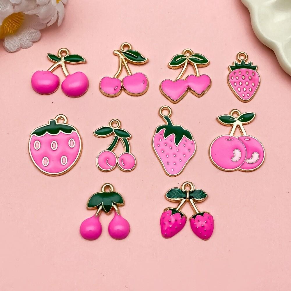 10Pcs Drop Oil Finish Strawberry Charms 3D DIY Bracelet Charms Versatile Jewelry Making Charms