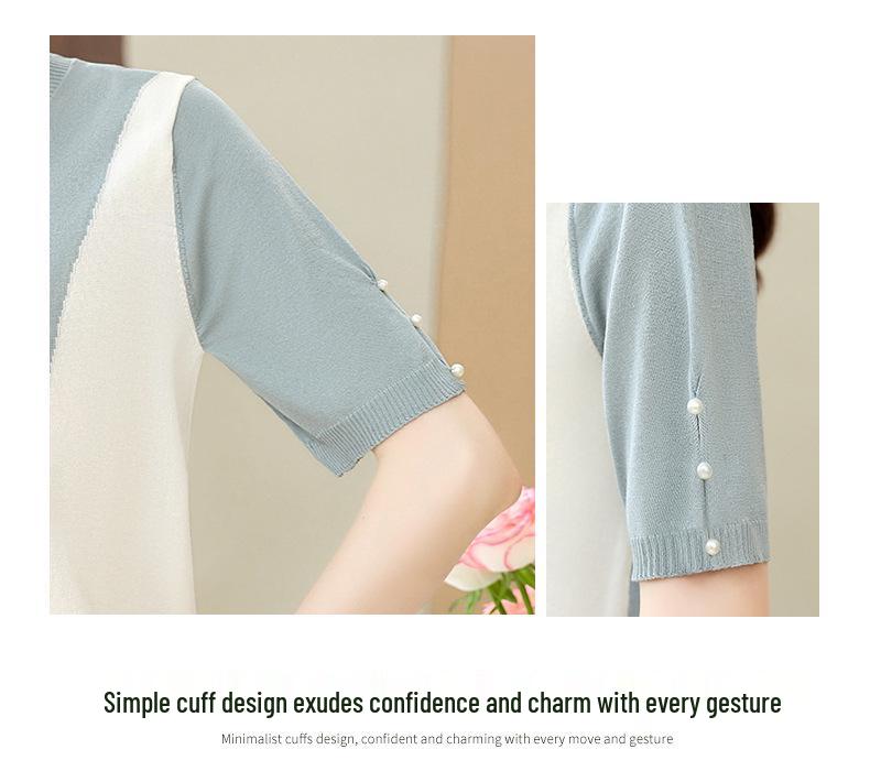 Women's Summer Knit Short-Sleeve Base Layer T-Shirt for Young Mothers & Middle-Aged Women