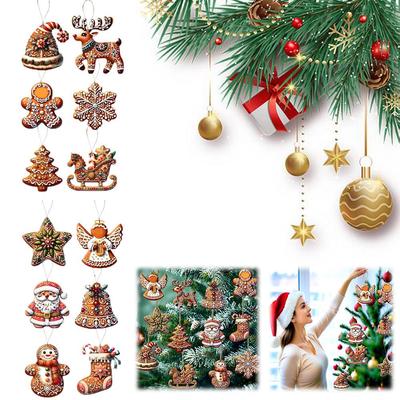Kerstboom Hanger 12 STuks Decoratie Peperkoek Rendier Kerst Decoratie Sneeuwvlokken Houten Ornamenten Accessoire Par X2L0