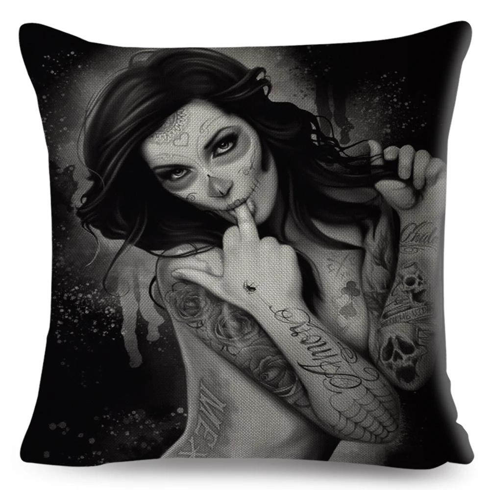 Mexico Chicano Sexy Women Skull Pillow Case Decor Cartoon Printed Girls Cushion Cover for Sofa Home Car Polyester 45*45cm