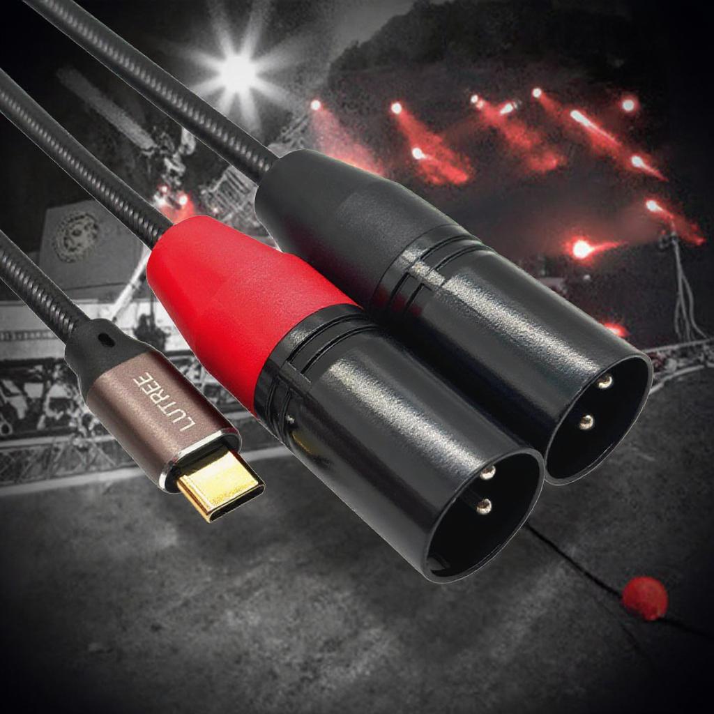 High Quality Type C Male To Dual XLR Male Cable Black PVC Braided Speaker Microphone Cable Professional  HiFi Jack Audio Cable