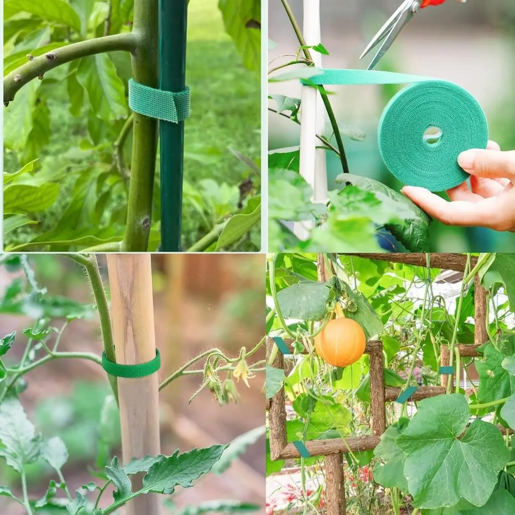 Garden Twine Bandage Plant Nylon Cable Tie Self Adhesive Green Adjustable Plants Hook Loop Support Reusable Fastener Tape Strips