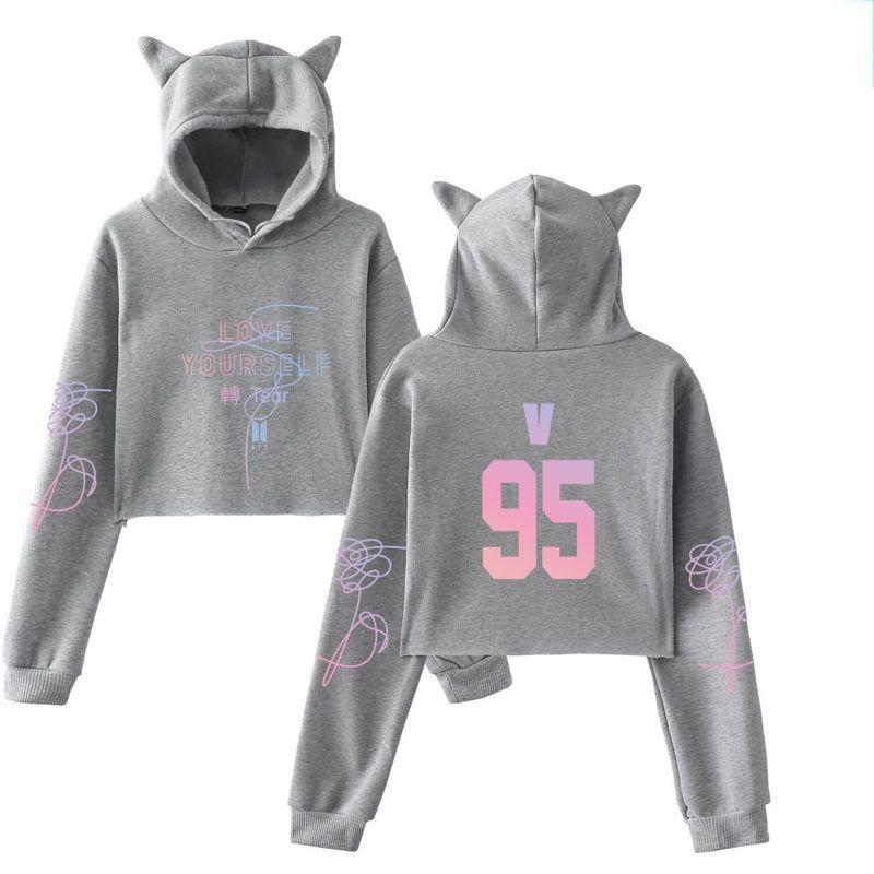 Kpop Unisex Bts  jung Kook Jimin 95 97 Hoodie Sweatshirt Cat Ears Tops Crop