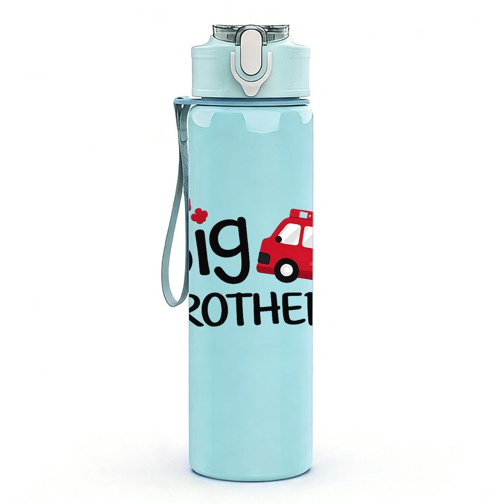 1PC Big Brother Truck Kid Slogan Print 750ml Color Plastic Sports Water Bottle Leakproof Flip Straw Lid Suitable for Sports Office Home Use