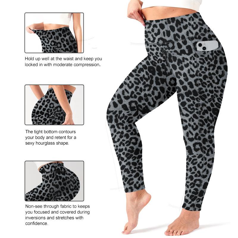 Plus Size Yoga Pants with Leopard Print High-waisted Sexy Running Sports Tight-fitting Pants for Women with Butt-lifting Sweat-wicking Base Layers.
