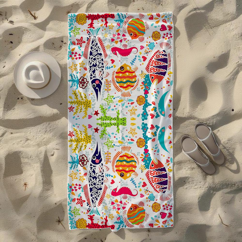 Surfboard & Beach Cocktail & Abstract Tropical Beach Towel,Soft Durable Quick-Drying, Ideal For Summer Beach, Swimming & Camping