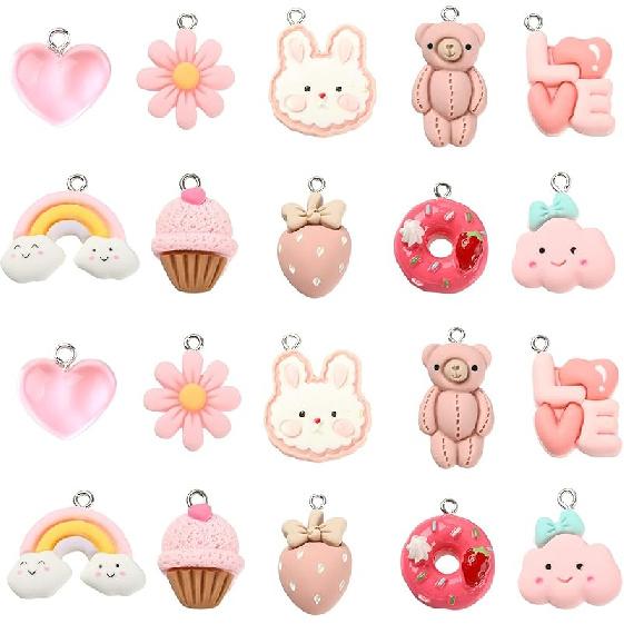 LiQunSweet 50 Pcs Handmade Mixed Random Color Vintage Natural Wood with Resin Cabochon Charm Bead Without Hole Round Shape for Necklace Earring