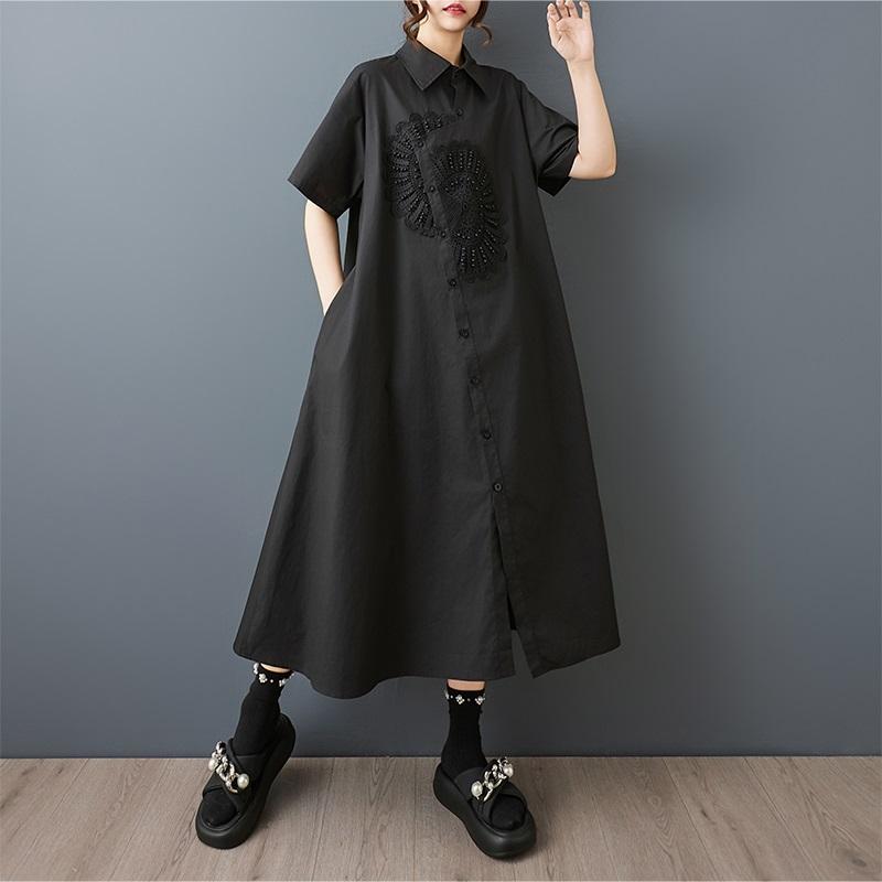 Short Sleeve Plus Size Cotton Vintage New In Dresses for Women Casual Loose Long Summer Shirt Dress