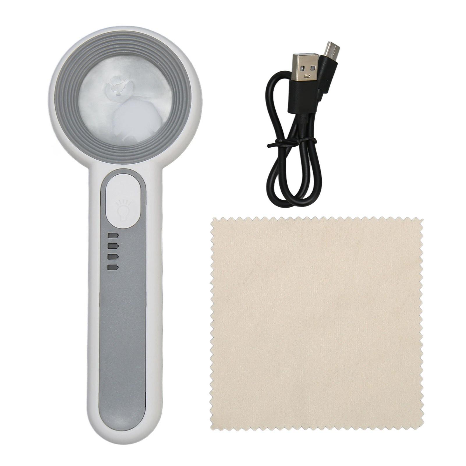 

Handheld Magnifying Glass 11X Touch Button Rechargeable 3 Grades LED Lighted Magnifier for Close