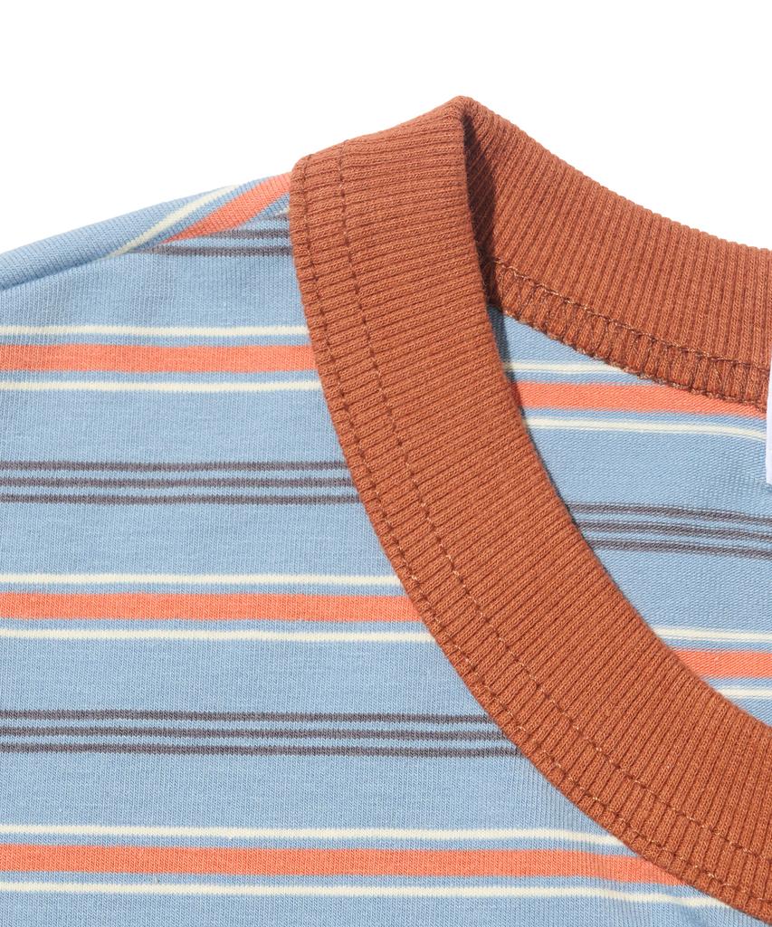 TAILOR STUDIO Soft Campus Striped Short Sleeve T-Shirt (Blue/Orange)