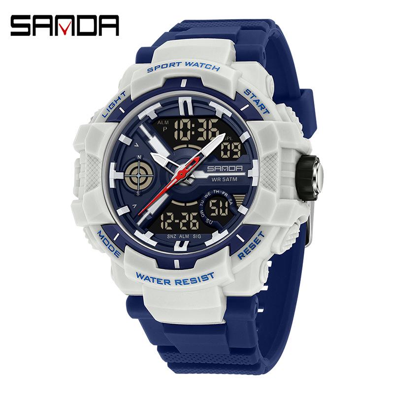 Sanda Çok Fonksiyonlu Kronograf Su Geçirmez Spor Saati Gençler için Çift Ekranlı