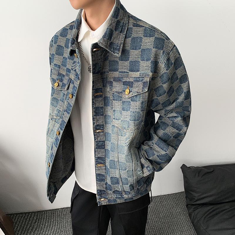 

Checkered Light Luxury Unisex Denim Jacket for Spring & Autumn S